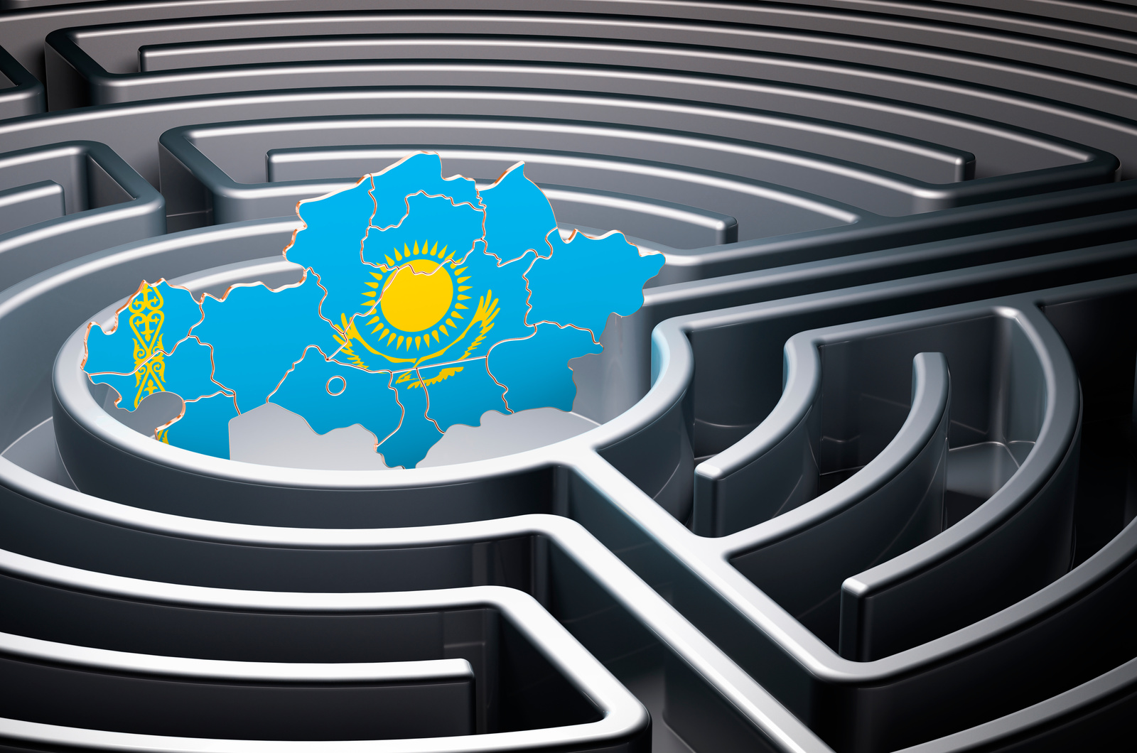 Kazakh map inside labyrinth, 3D rendering